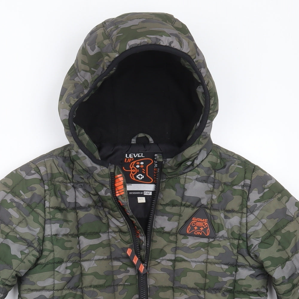 F&F Boys Green Camouflage  Jacket  Size 6-7 Years  Zip