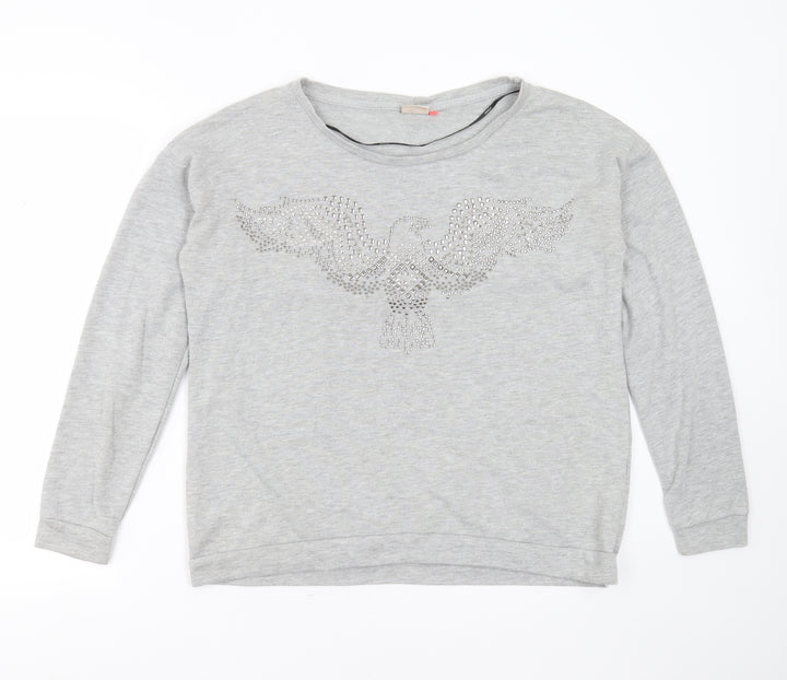 Only Womens Grey Polyester Pullover Sweatshirt Size L - bird, beaded