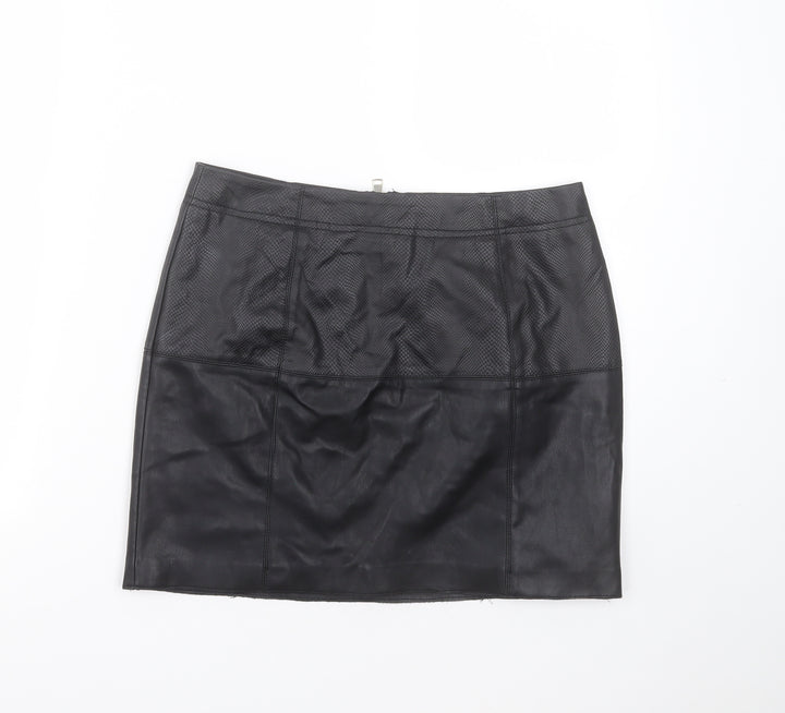 River Island Womens Black Polyurethane Mini Skirt Size 10 - snake print detail