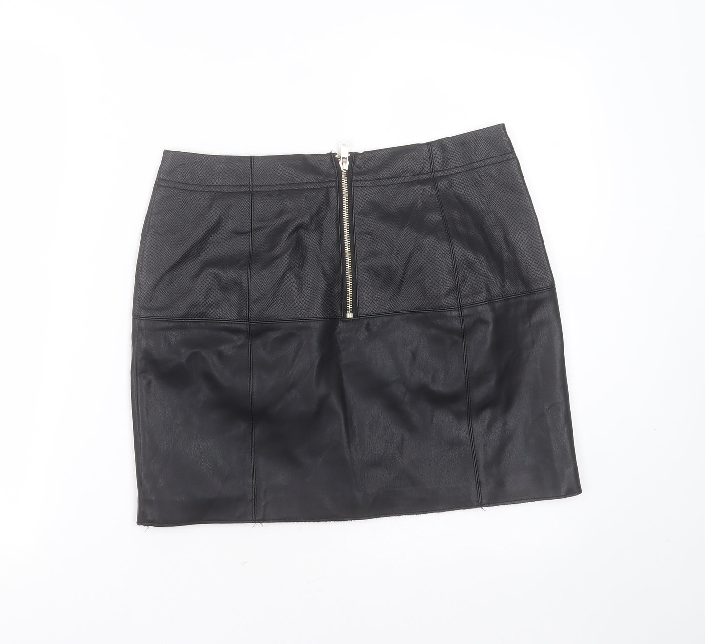 River Island Womens Black  Polyurethane Mini Skirt Size 10    - snake print detail