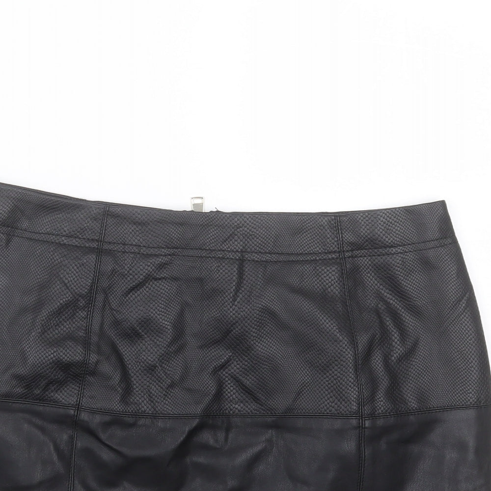 River Island Womens Black  Polyurethane Mini Skirt Size 10    - snake print detail