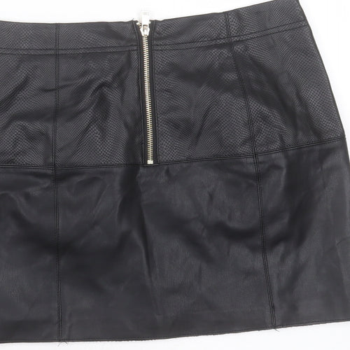 River Island Womens Black  Polyurethane Mini Skirt Size 10    - snake print detail