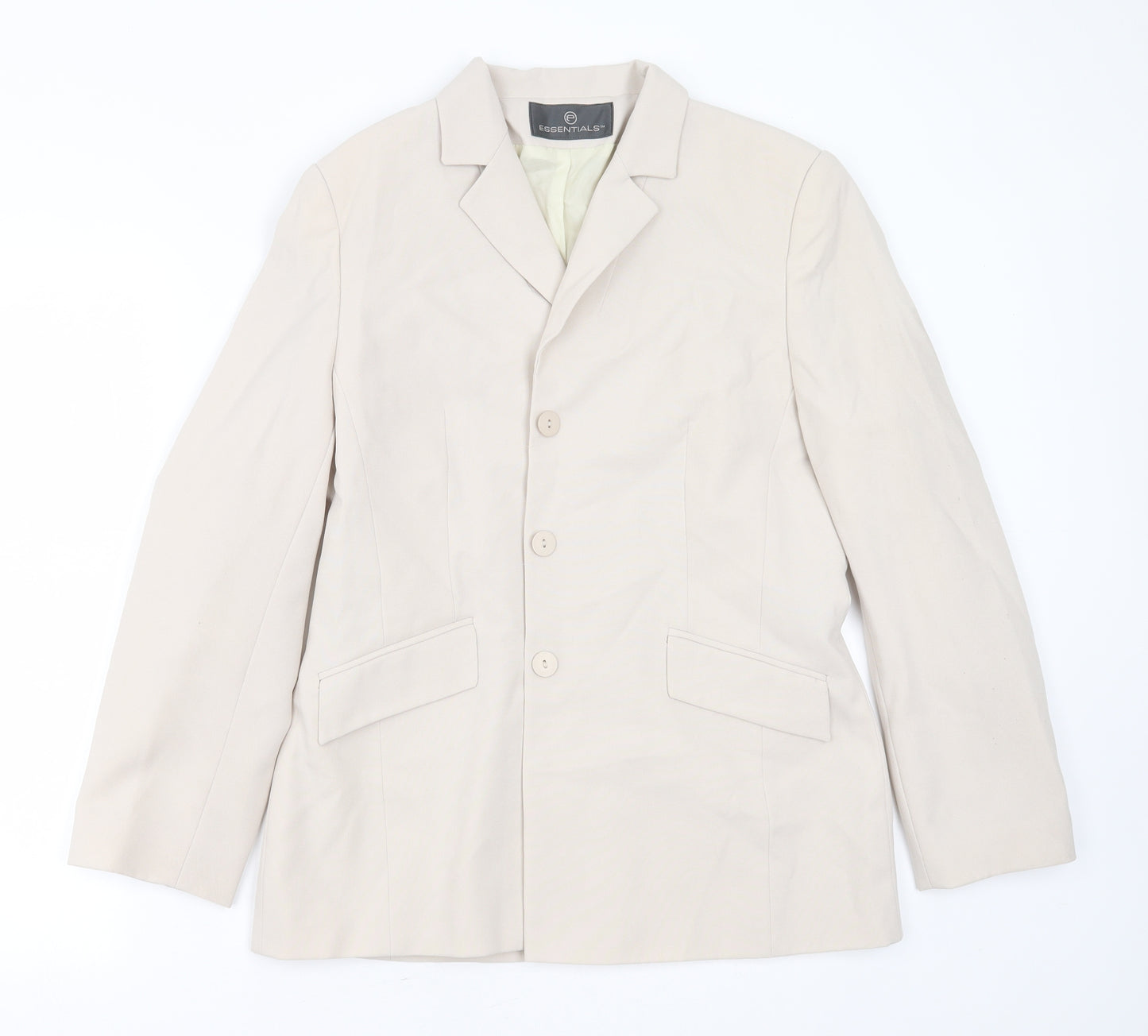 Essentials Womens Beige  Polyester Jacket Suit Jacket Size 14