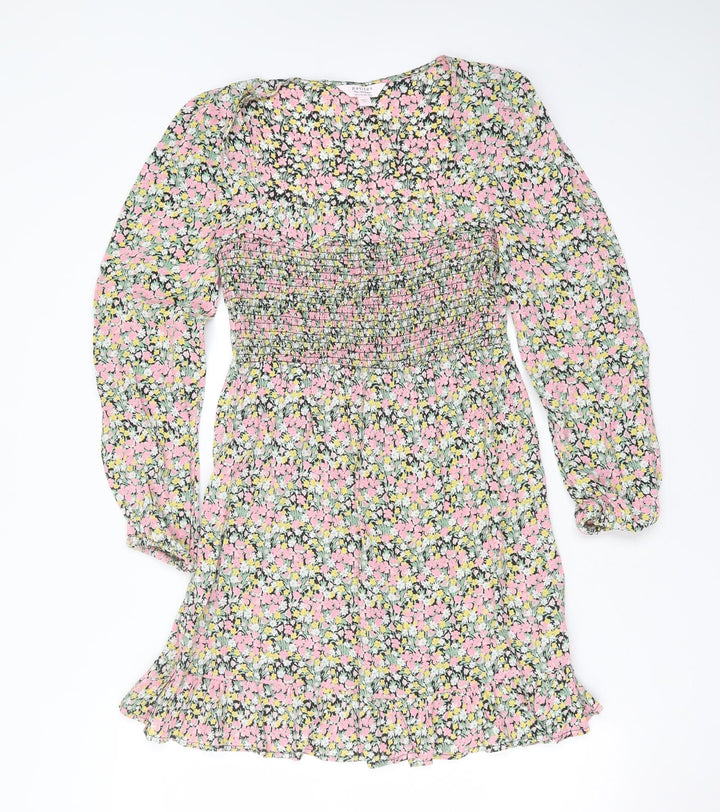 Miss Selfridge Womens Multicoloured Floral Viscose Fit & Flare  Size 6  Square Neck