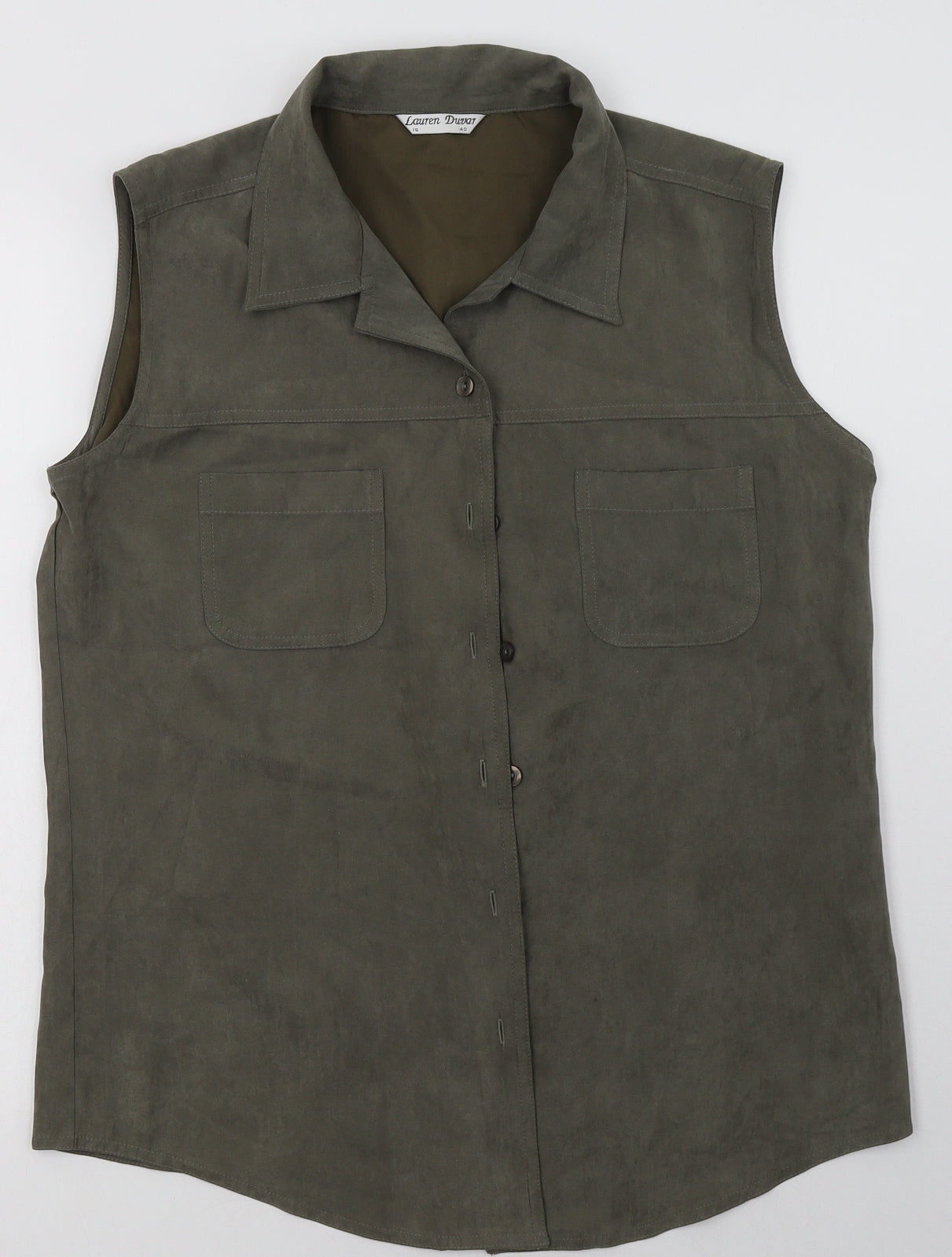 Lauren Duvar Womens Green  Polyester Basic Button-Up Size 16 Collared - Suede