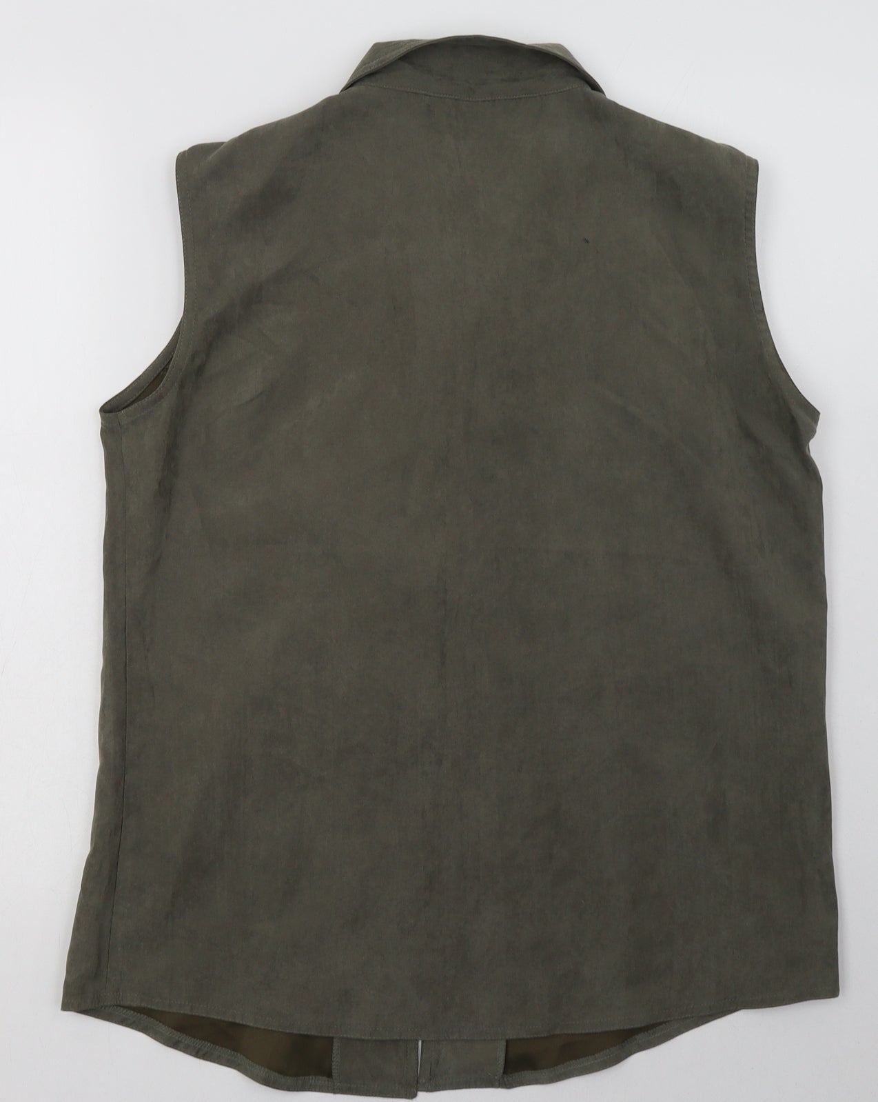 Lauren Duvar Womens Green  Polyester Basic Button-Up Size 16 Collared - Suede