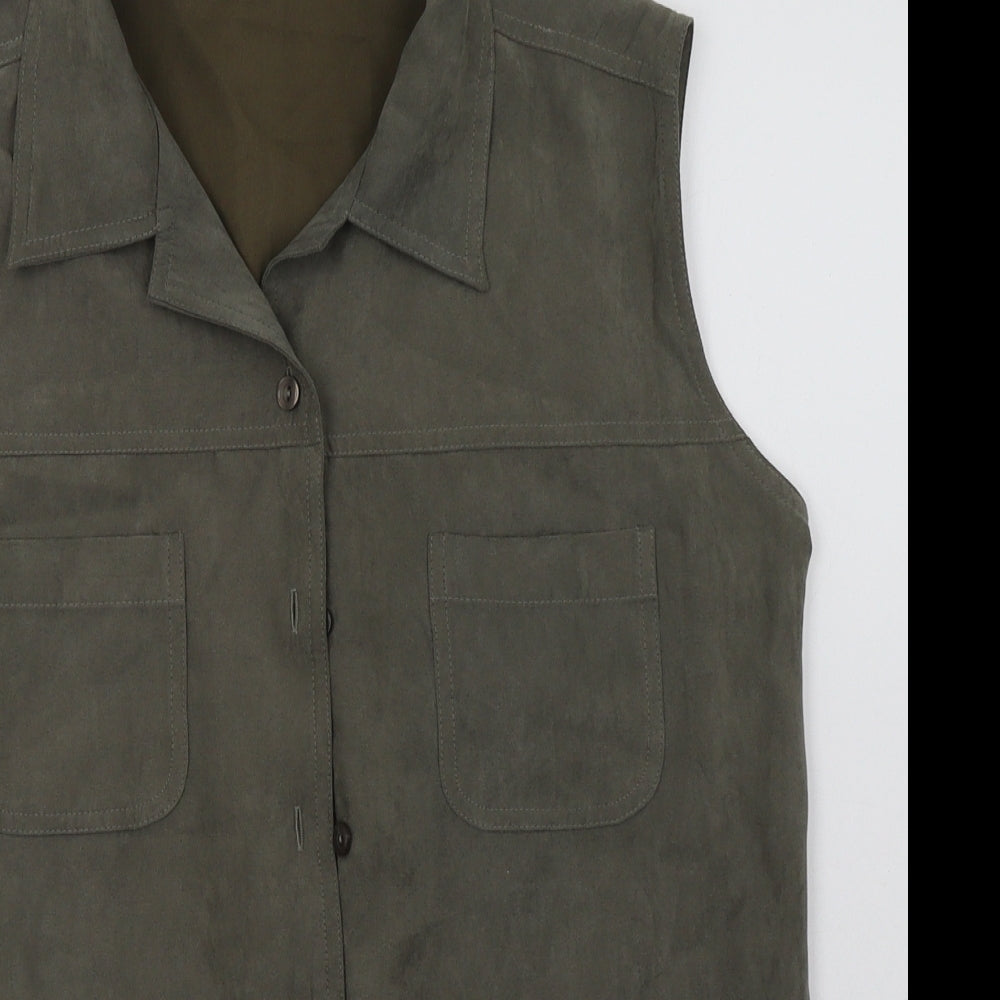 Lauren Duvar Womens Green  Polyester Basic Button-Up Size 16 Collared - Suede