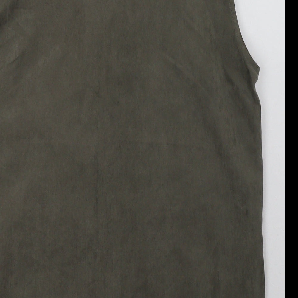 Lauren Duvar Womens Green  Polyester Basic Button-Up Size 16 Collared - Suede