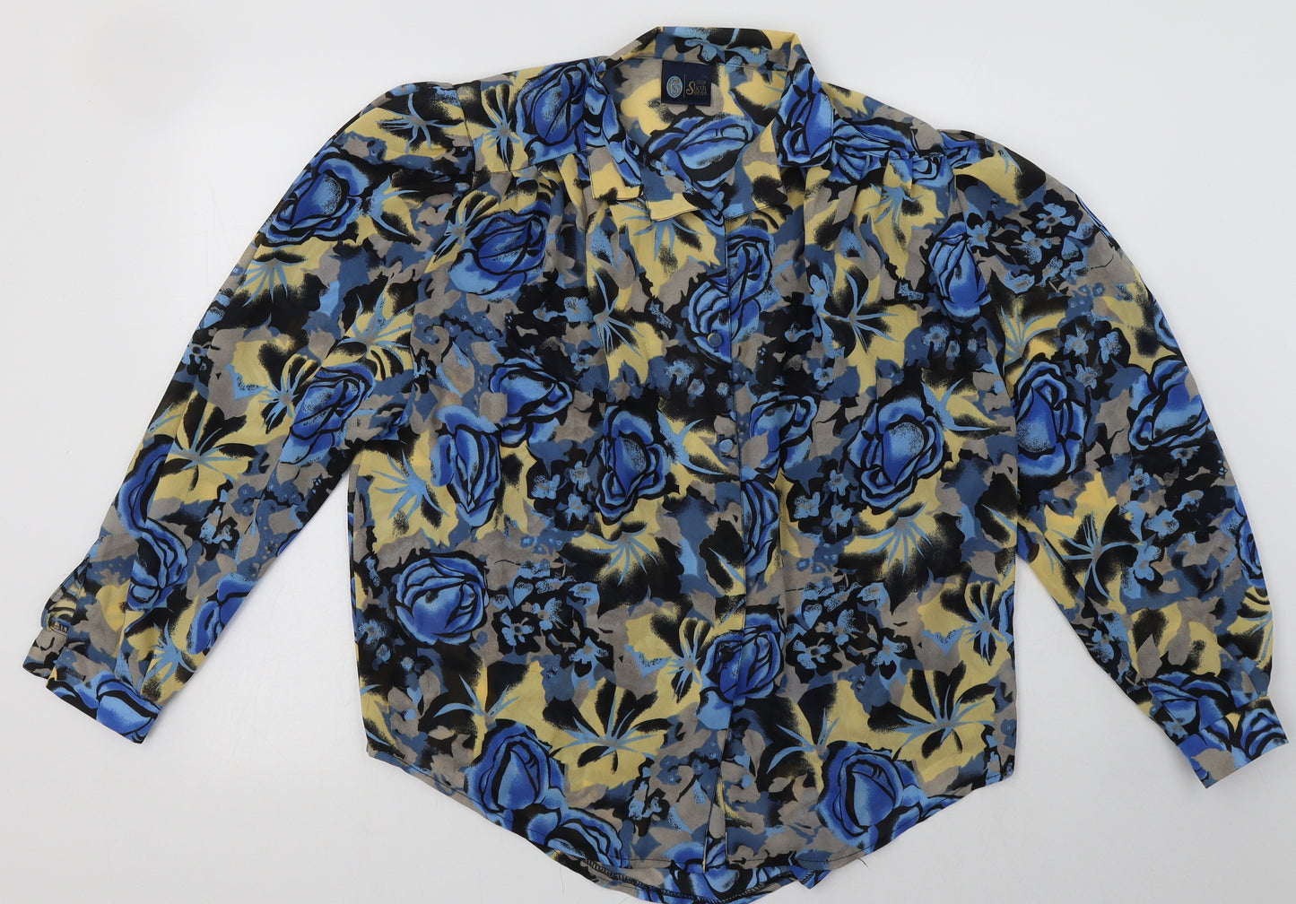 Your Sixth Sense Womens Blue Floral Polyester Basic Button-Up Size 14 Collared