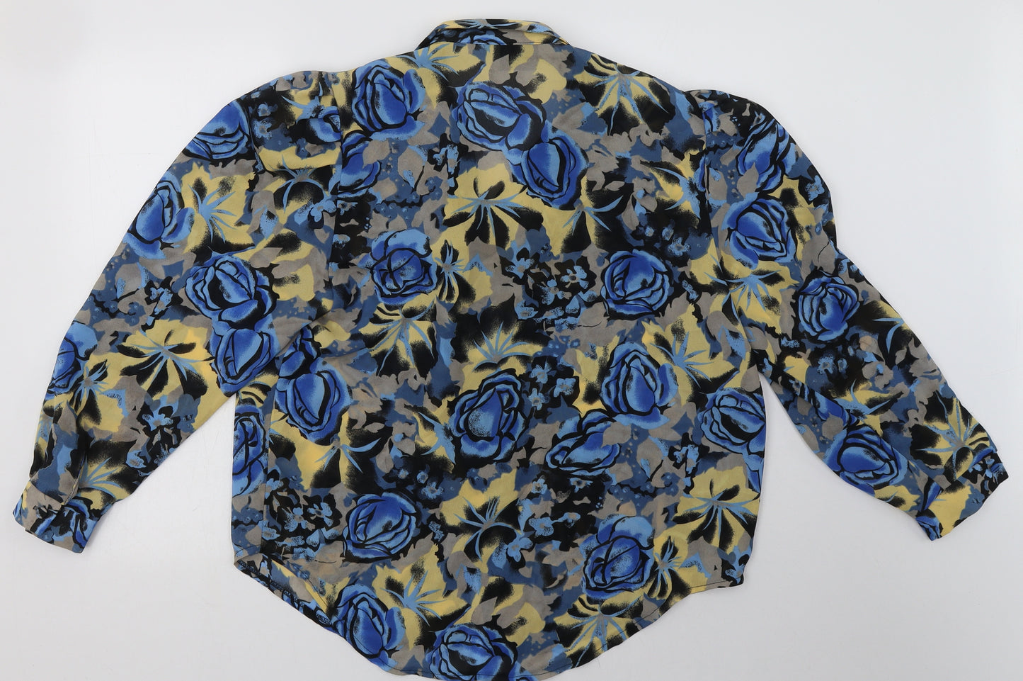 Your Sixth Sense Womens Blue Floral Polyester Basic Button-Up Size 14 Collared