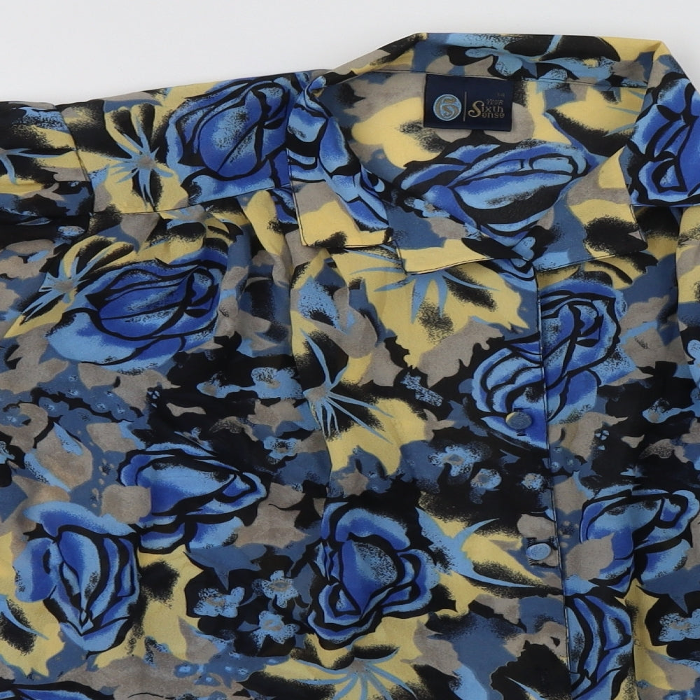 Your Sixth Sense Womens Blue Floral Polyester Basic Button-Up Size 14 Collared