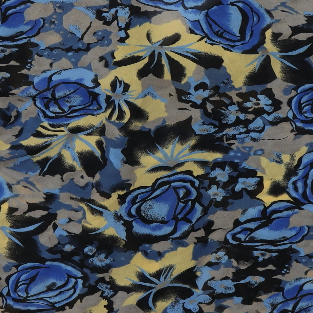 Your Sixth Sense Womens Blue Floral Polyester Basic Button-Up Size 14 Collared