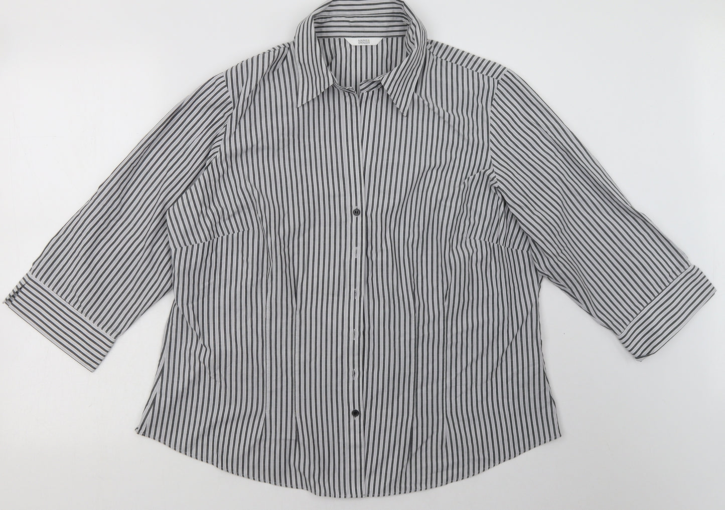 Marks and Spencer Womens Grey Striped Polyester Basic Button-Up Size 20 Collared