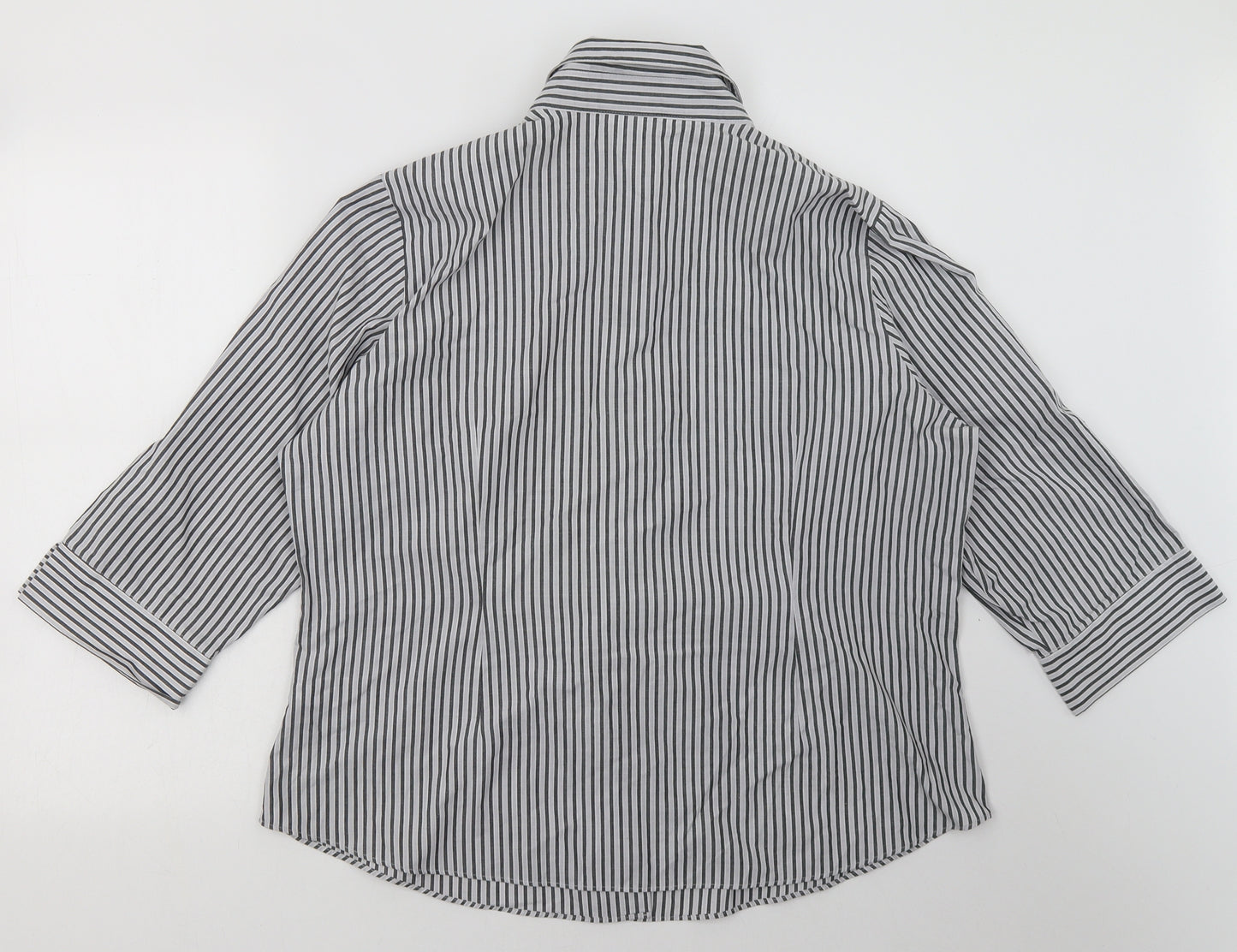 Marks and Spencer Womens Grey Striped Polyester Basic Button-Up Size 20 Collared