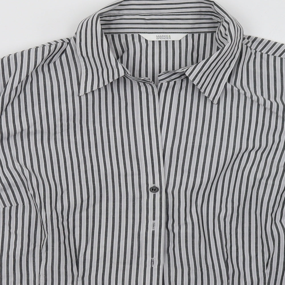 Marks and Spencer Womens Grey Striped Polyester Basic Button-Up Size 20 Collared