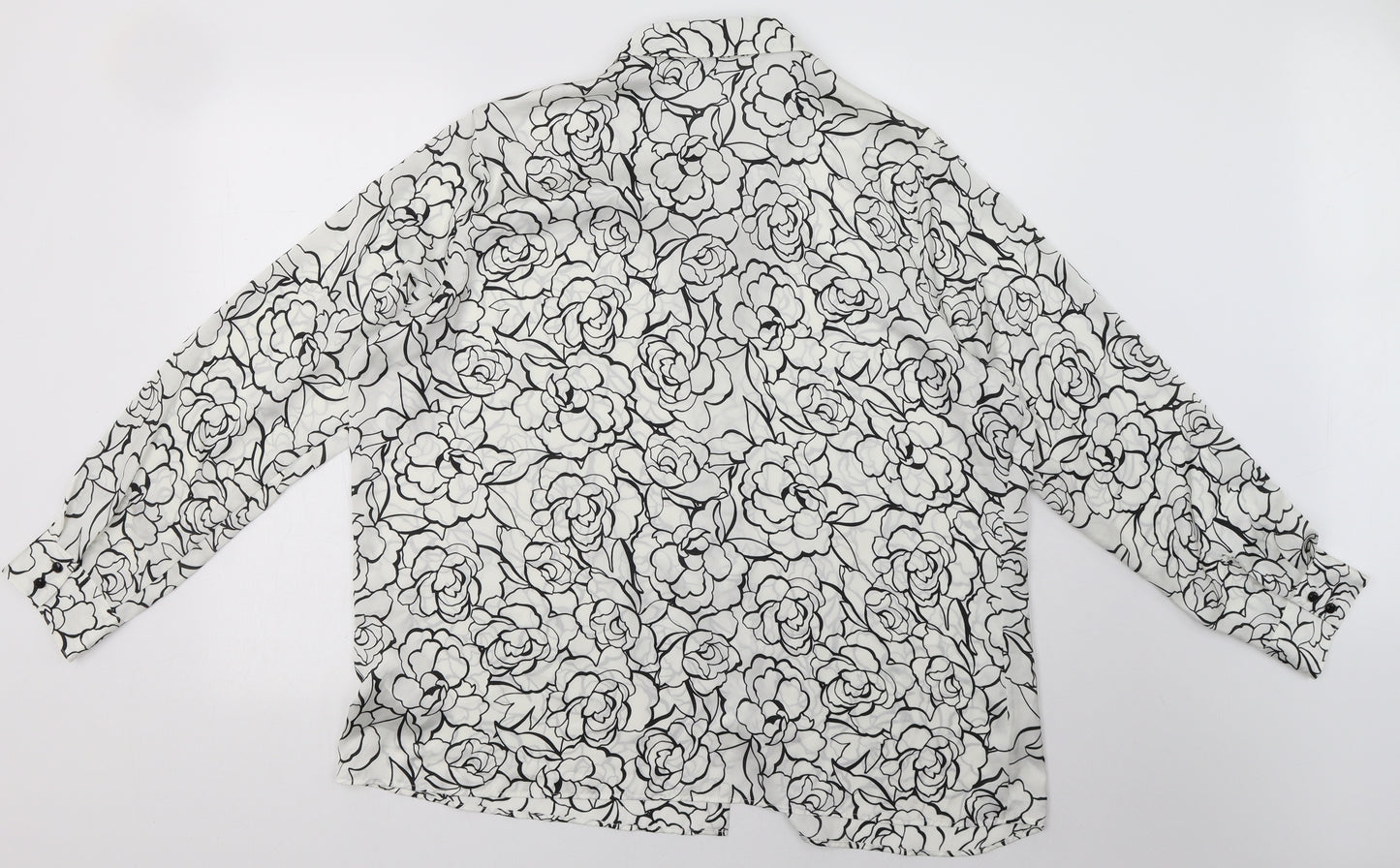 Marks and Spencer Womens White Floral Polyester Basic Button-Up Size 20 Collared