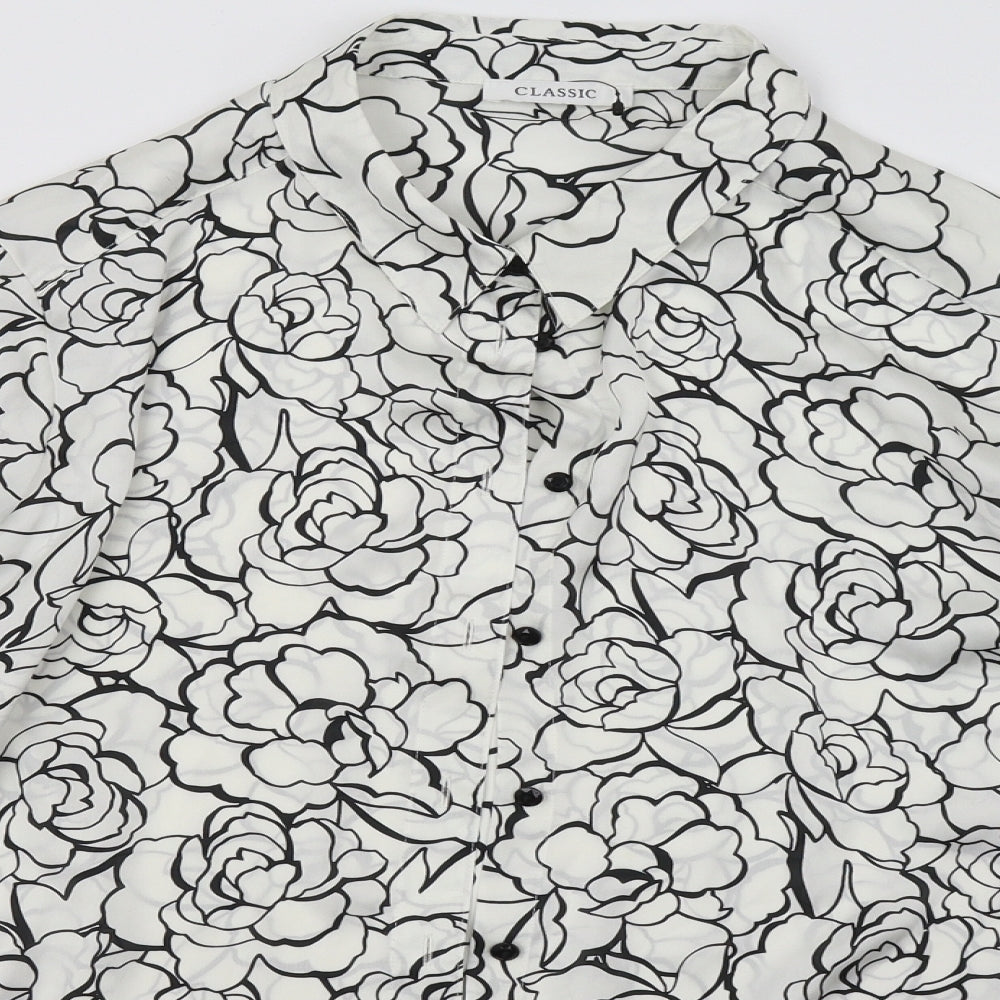 Marks and Spencer Womens White Floral Polyester Basic Button-Up Size 20 Collared