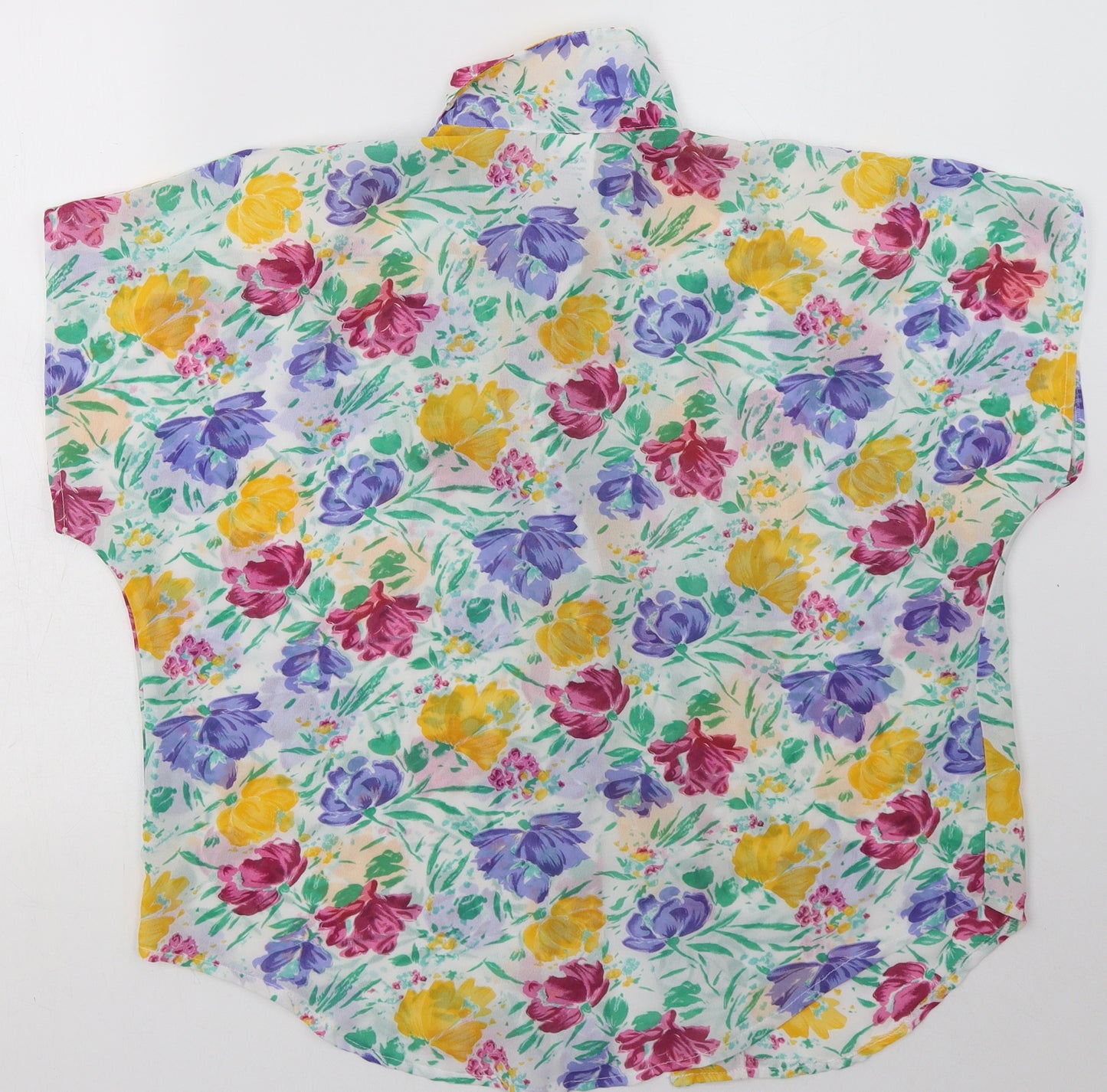 Preworn Womens Multicoloured Floral Polyester Basic Button-Up Size 12 Collared - padded shoulders