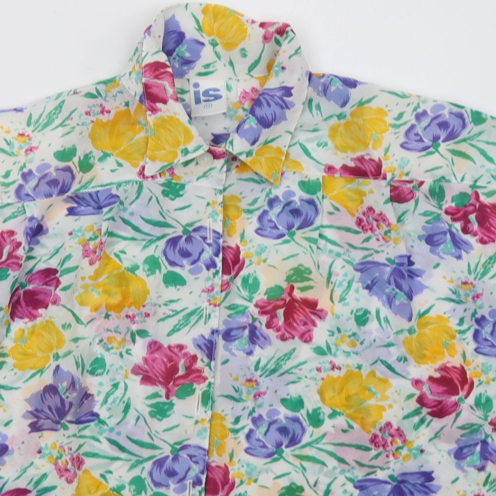 Preworn Womens Multicoloured Floral Polyester Basic Button-Up Size 12 Collared - padded shoulders