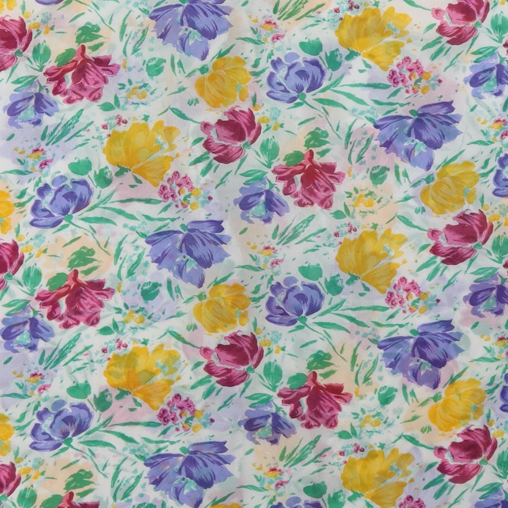 Preworn Womens Multicoloured Floral Polyester Basic Button-Up Size 12 Collared - padded shoulders