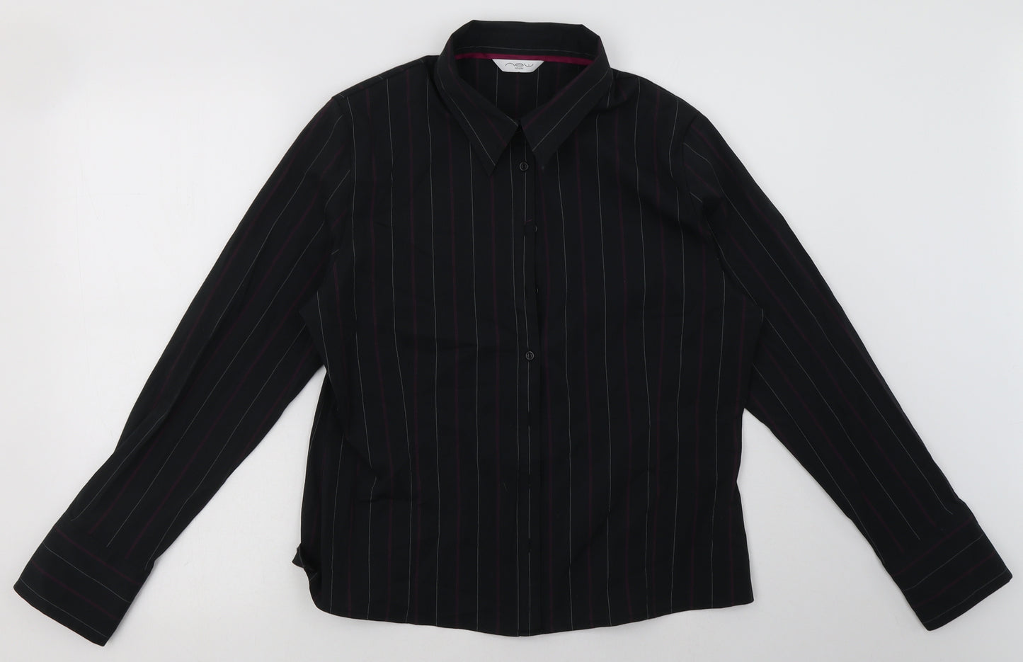 New Look Womens Black Striped Cotton Basic Button-Up Size 18 Collared