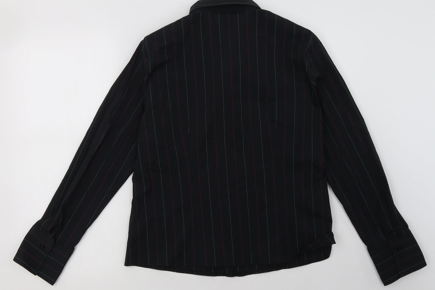 New Look Womens Black Striped Cotton Basic Button-Up Size 18 Collared