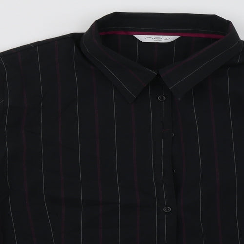 New Look Womens Black Striped Cotton Basic Button-Up Size 18 Collared