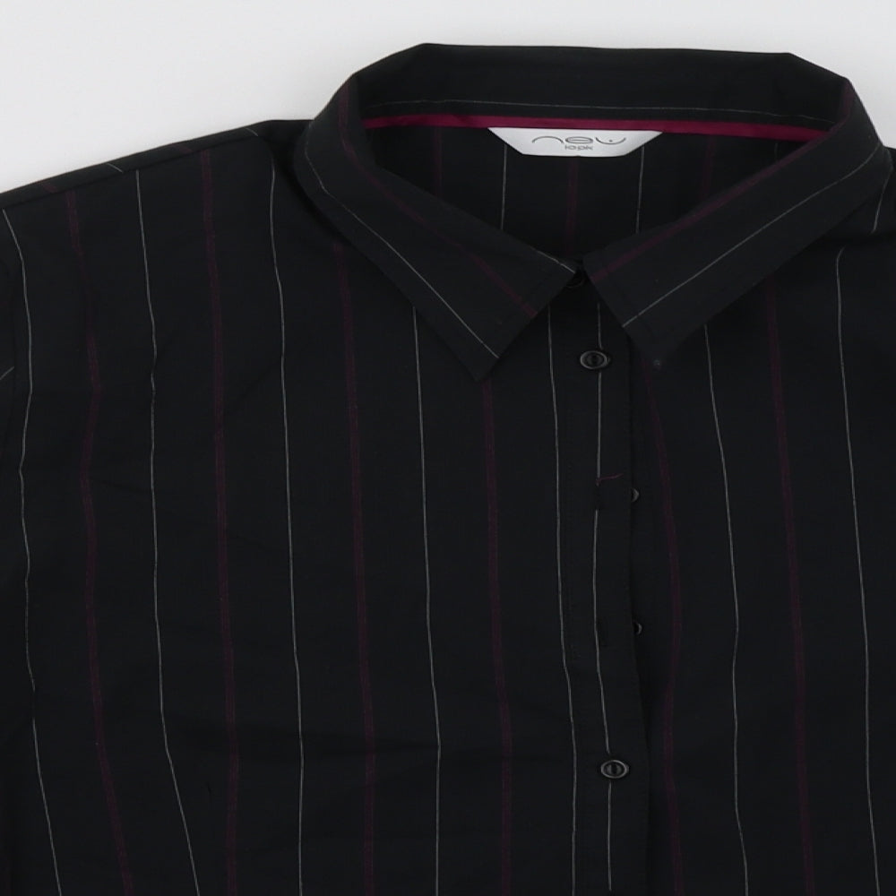 New Look Womens Black Striped Cotton Basic Button-Up Size 18 Collared