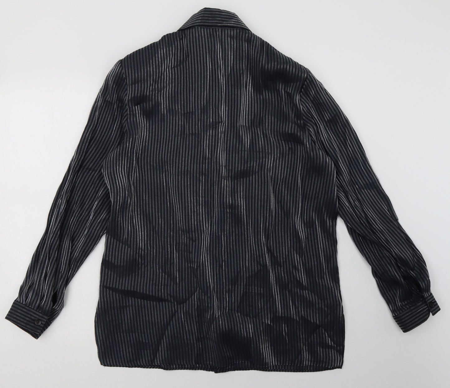 Bonmarché Womens Black Striped Polyester Basic Button-Up Size 16 Collared