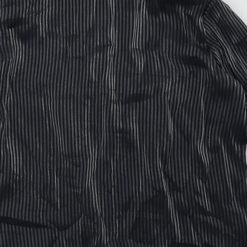 Bonmarché Womens Black Striped Polyester Basic Button-Up Size 16 Collared