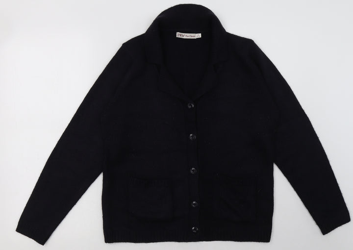 EWM Womens Blue V-Neck Acrylic Cardigan Jumper Size 14