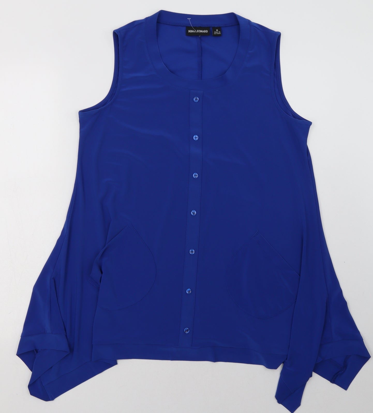 Nina Leonard Womens Blue  Polyester Basic Tank Size M Scoop Neck