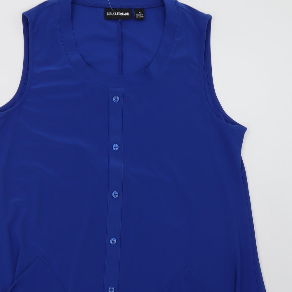 Nina Leonard Womens Blue  Polyester Basic Tank Size M Scoop Neck