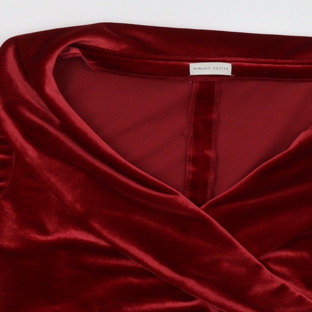 Minuet Womens Red  Polyester Basic Blouse Size 18 V-Neck
