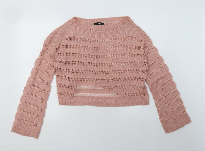 Missguided Womens Pink Striped Acrylic Pullover Sweatshirt Size M  Pullover