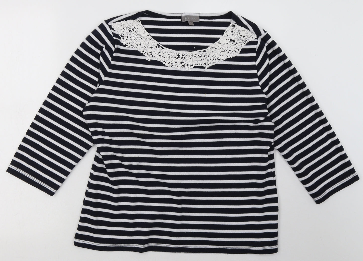 First Avenue Womens Black Striped Cotton Pullover Sweatshirt Size L  Pullover