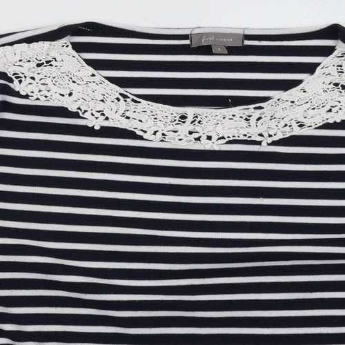 First Avenue Womens Black Striped Cotton Pullover Sweatshirt Size L  Pullover