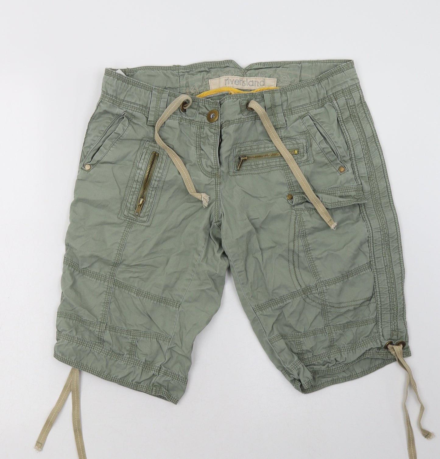 River Island Womens Green  Cotton Cargo Shorts Size 12 L14 in Regular Buckle