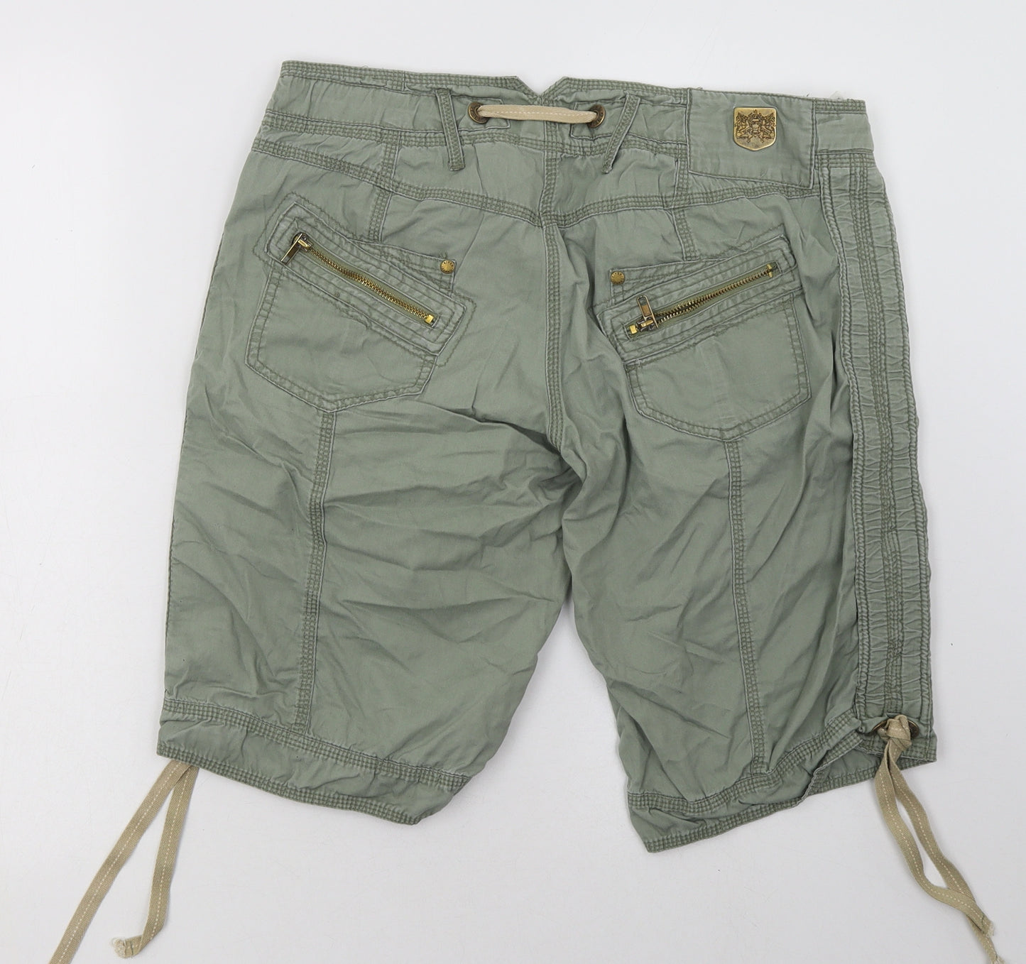 River Island Womens Green  Cotton Cargo Shorts Size 12 L14 in Regular Buckle