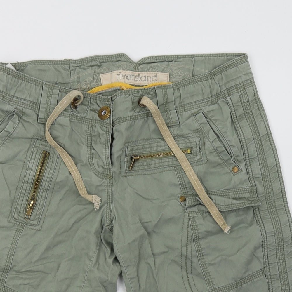 River Island Womens Green  Cotton Cargo Shorts Size 12 L14 in Regular Buckle
