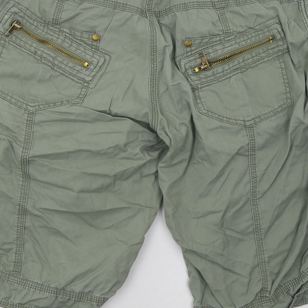 River Island Womens Green  Cotton Cargo Shorts Size 12 L14 in Regular Buckle