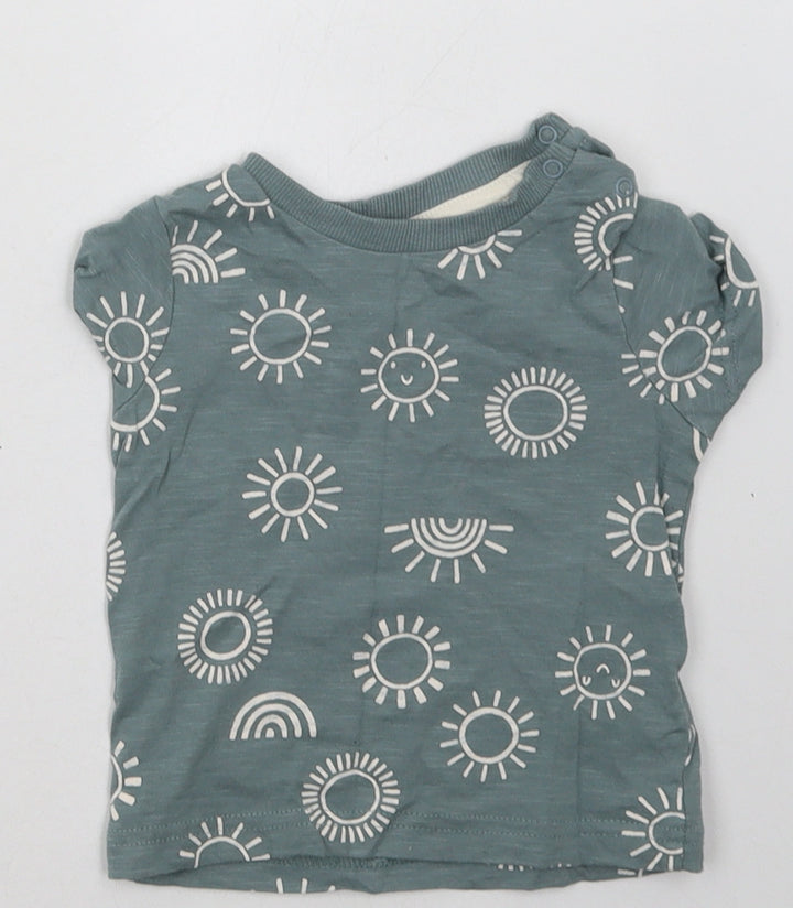 Nutmeg Boys Blue Geometric Cotton Basic T-Shirt Size 6-9 Months Crew Neck Buckle