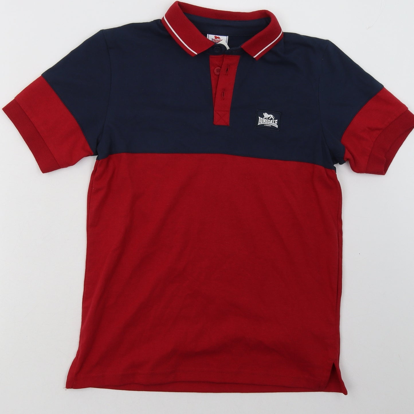 Lonsdale Boys Red Striped Cotton Basic Polo Size 13 Years Collared Button