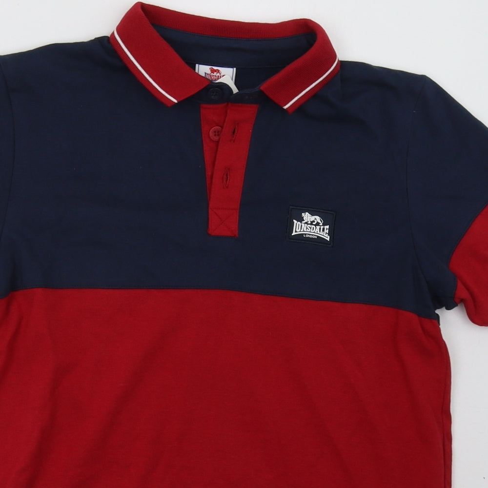Lonsdale Boys Red Striped Cotton Basic Polo Size 13 Years Collared Button