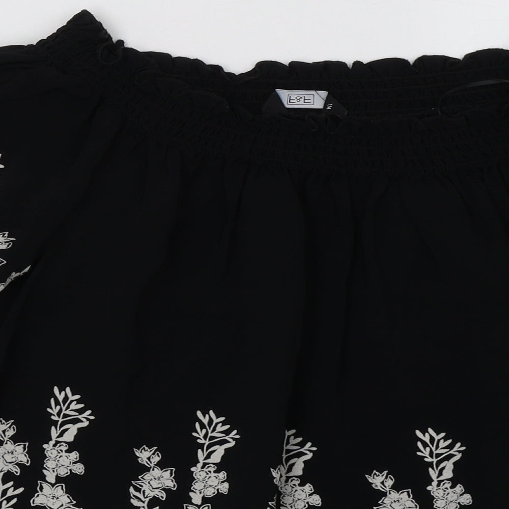 F&F Womens Black Floral Viscose Basic Blouse Size 12 Off the Shoulder