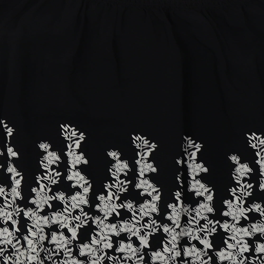 F&F Womens Black Floral Viscose Basic Blouse Size 12 Off the Shoulder