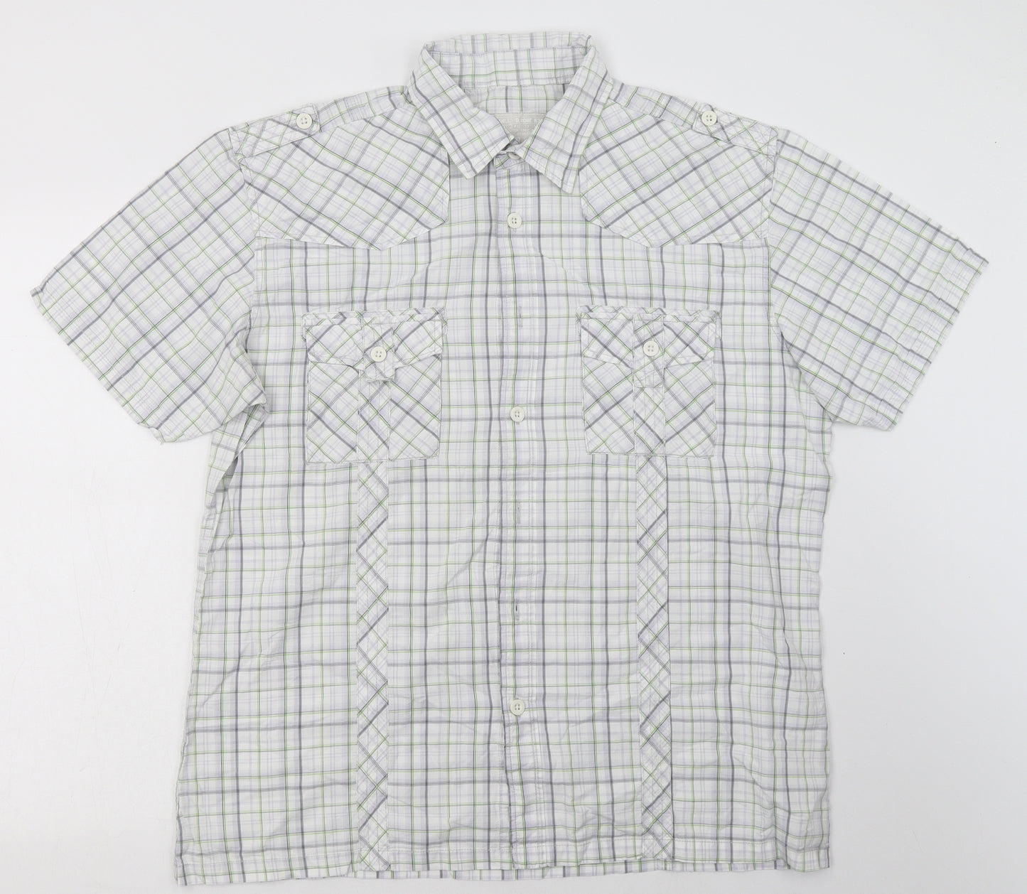 Burton Mens White Check Cotton  Button-Up Size XL Collared Button