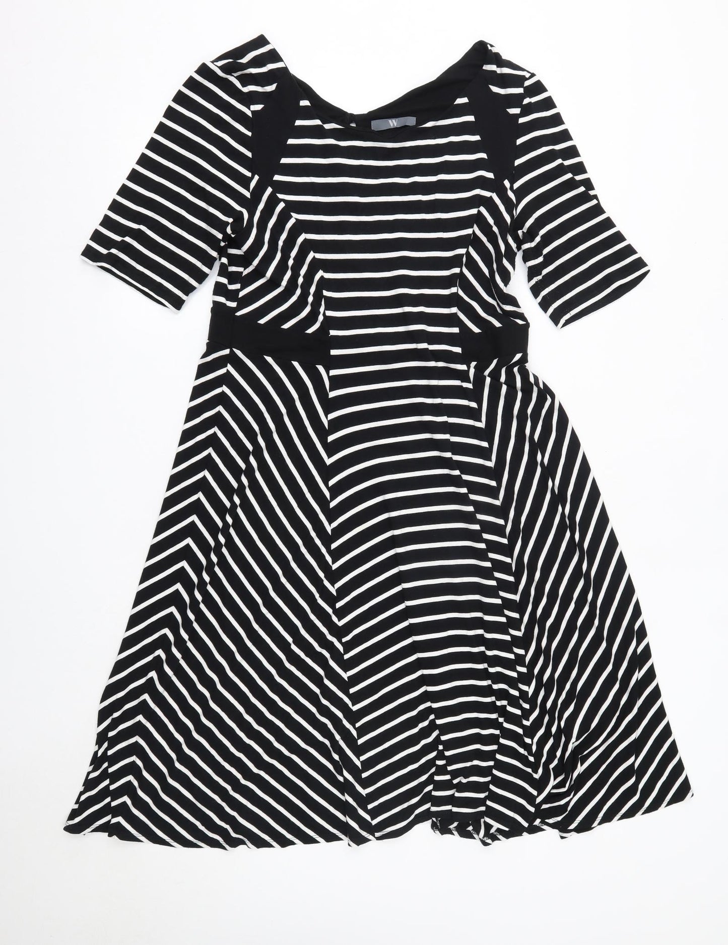 BHS Womens Black Striped Viscose A-Line  Size 18  Round Neck