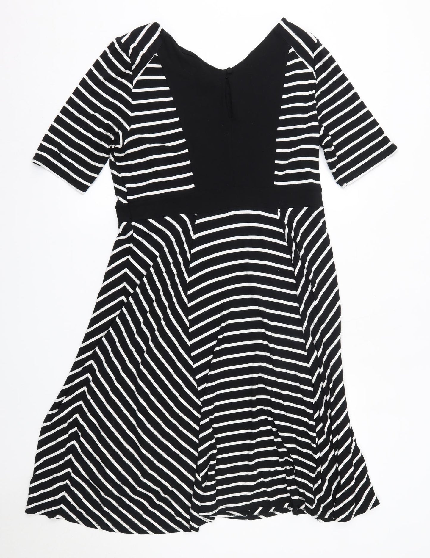BHS Womens Black Striped Viscose A-Line  Size 18  Round Neck