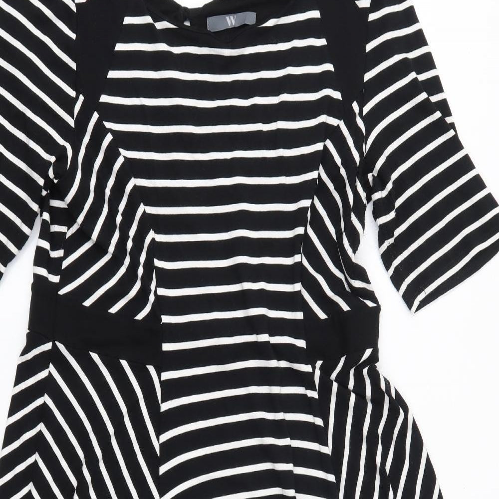 BHS Womens Black Striped Viscose A-Line  Size 18  Round Neck